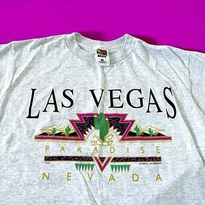 90s Vintage Nevada Las Vegas NV Desert Graphic Tee Shirt Top Aztec Cactus M Med